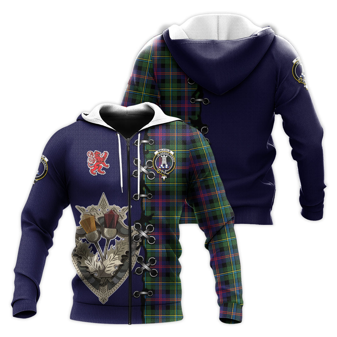Printivon Malcolm Tartan Hoodie Lion Rampant And Celtic Thistle Style