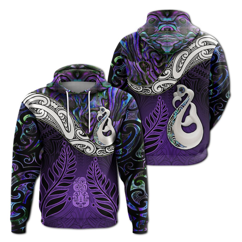 New Zealand Maori Hoodie Manaia Paua Shell Glitter Purple