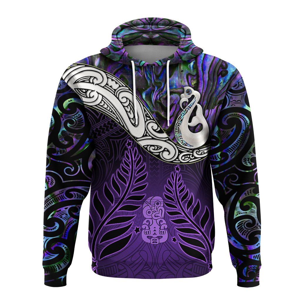 New Zealand Maori Hoodie Manaia Paua Shell Glitter Purple