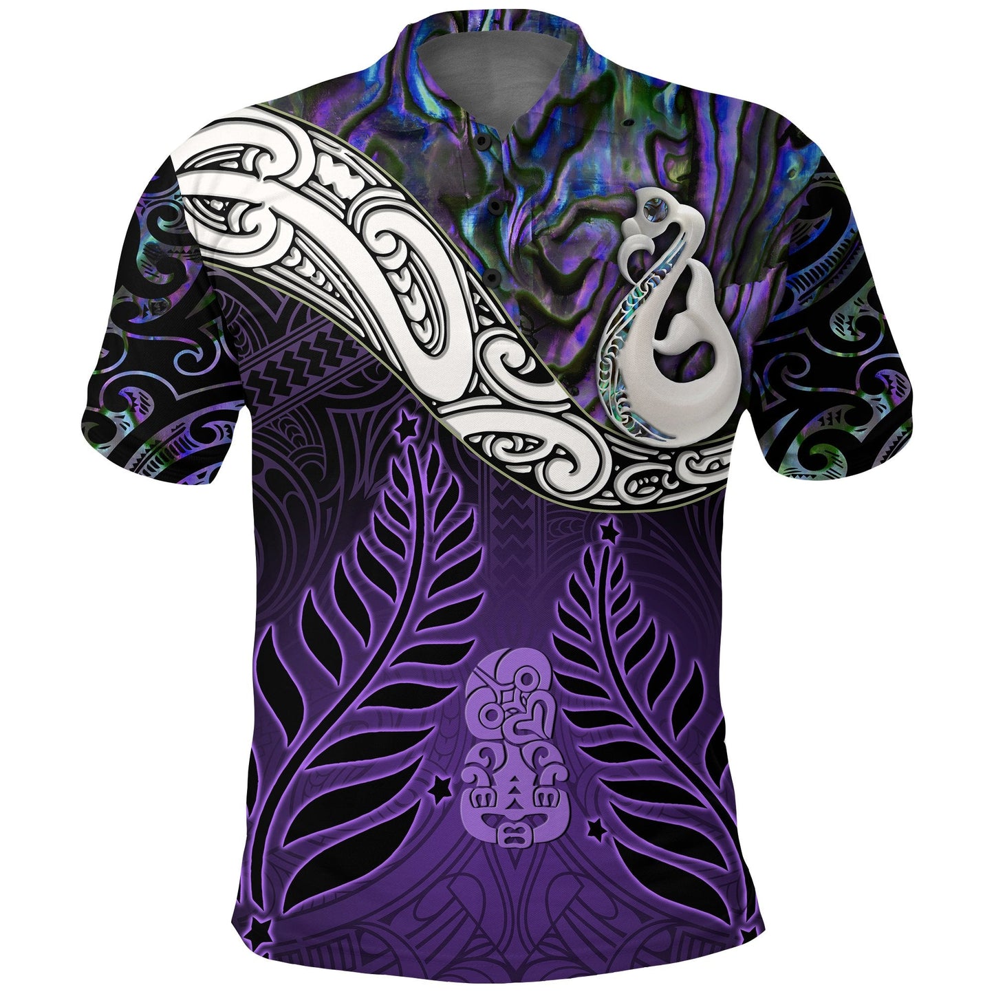 New Zealand Maori Polo Shirt - Manaia Paua Shell Glitter Purple