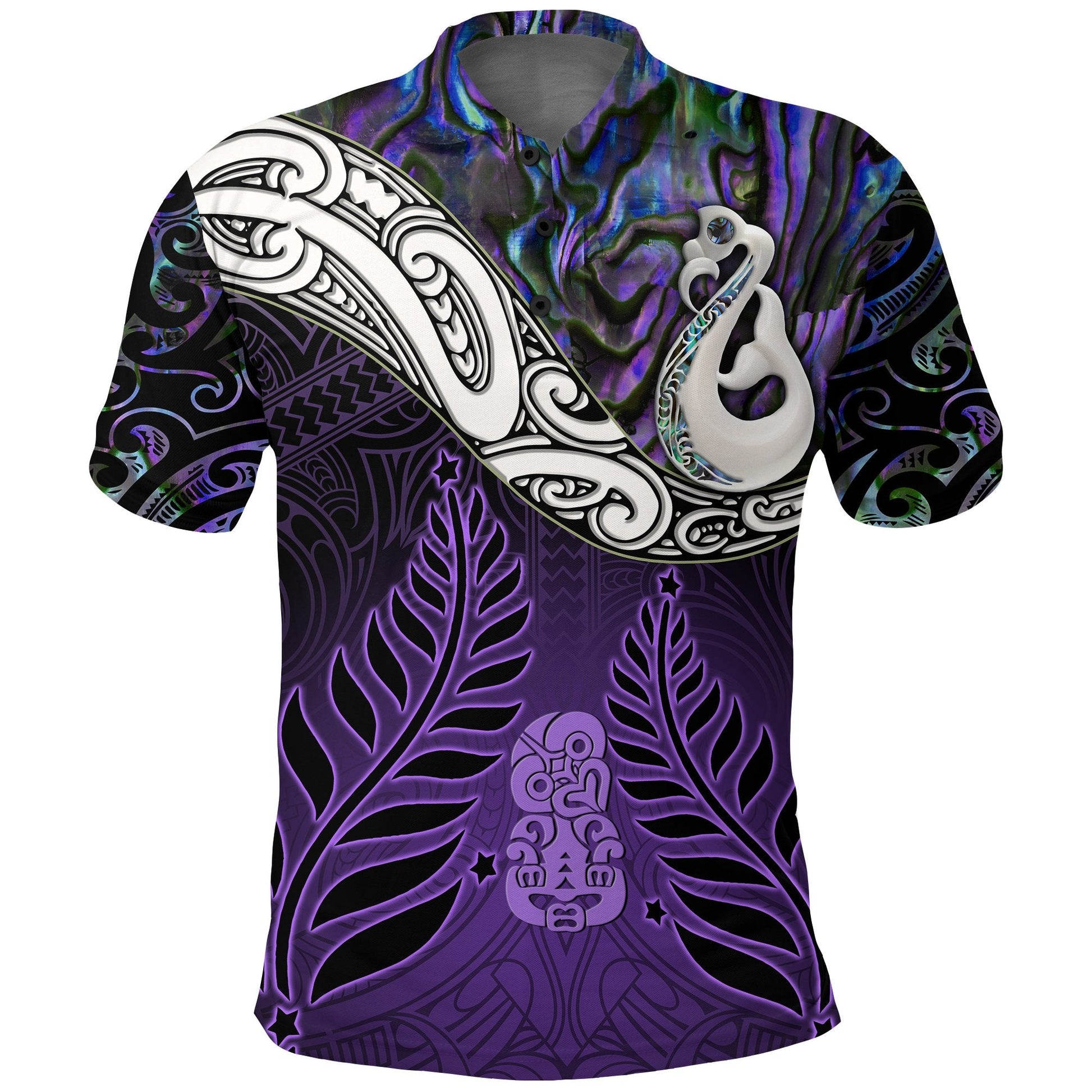 New Zealand Maori Polo Shirt - Manaia Paua Shell Glitter Purple