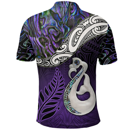 New Zealand Maori Polo Shirt - Manaia Paua Shell Glitter Purple