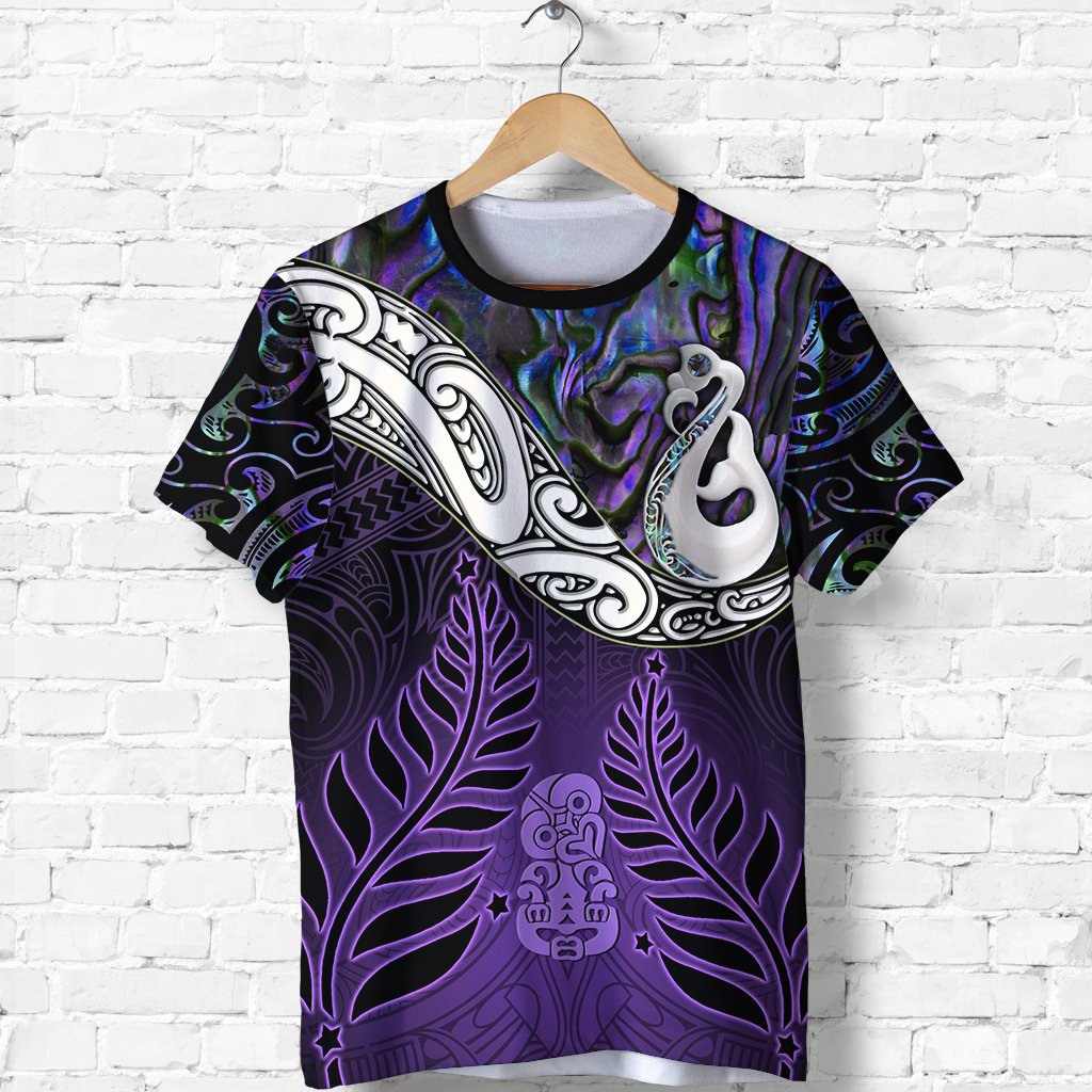 New Zealand Maori T Shirt - Manaia Paua Shell Glitter Purple