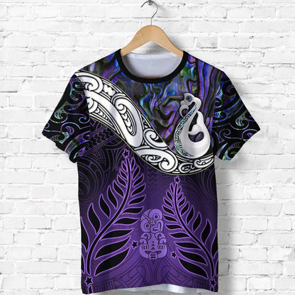 New Zealand Maori T Shirt - Manaia Paua Shell Glitter Purple