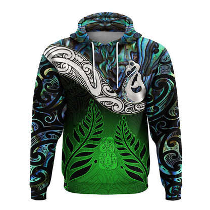 New Zealand Maori Hoodie Manaia Paua Shell Glitter Green