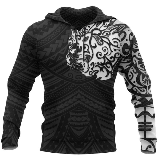 Maori Hoodie, New Zealand Lion Tattoo Pullover Hoodie White