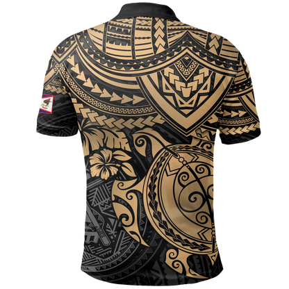 American Samoa Polo Shirt - American Samoa Flag Seal Gold Turtle