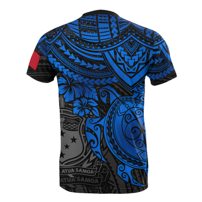 Samoa T Shirt Samoa Coat of Arms Polynesian Blue Turtle Hibiscus