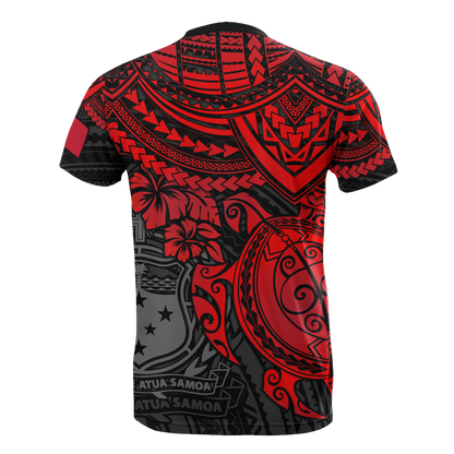 Samoa T - Shirt - Samoa Coat Of Arms Polynesian Red Turtle Hibiscus