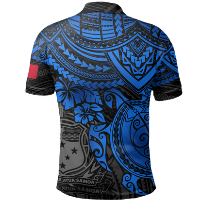 Samoa Polo Shirt - Samoa FLag Coat Of Arms Blue Turtle Hibiscus