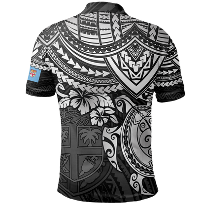 Fiji Polo Shirt - Fiji Flag White Turtle Hibiscus