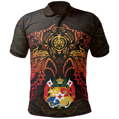 Tonga Polo Shirt - Tonga Coat Of Arms Red Manta Ray