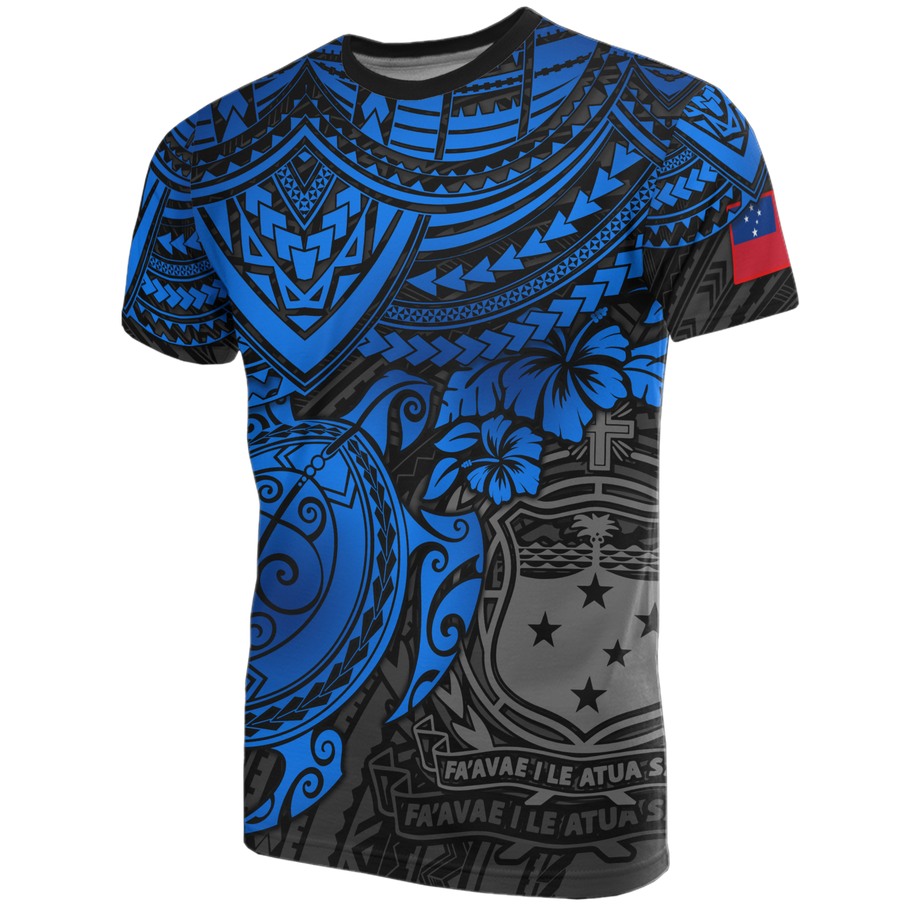 Samoa T Shirt Samoa Coat of Arms Polynesian Blue Turtle Hibiscus