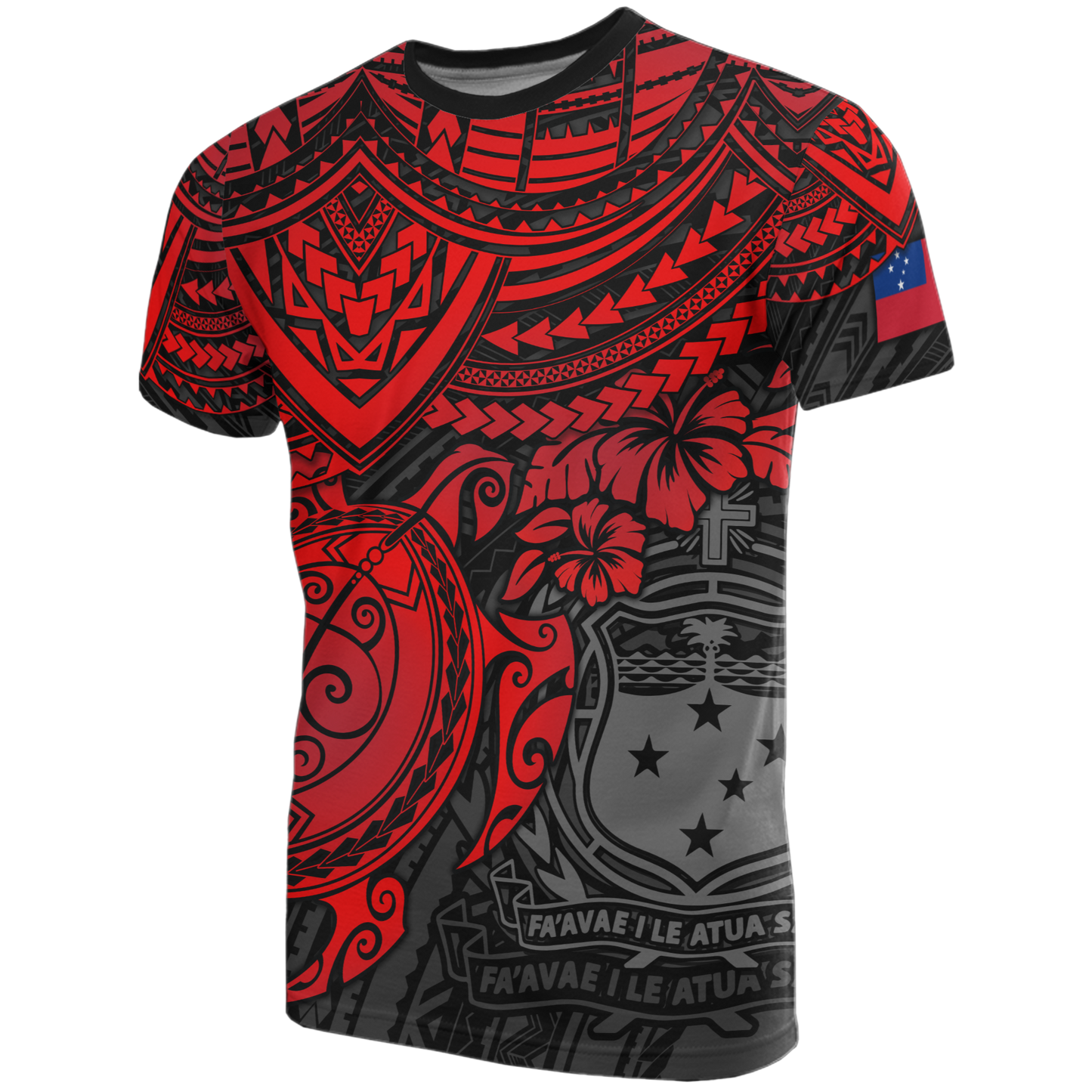 Samoa T - Shirt - Samoa Coat Of Arms Polynesian Red Turtle Hibiscus