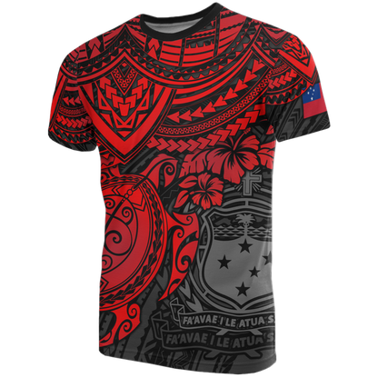 Samoa T - Shirt - Samoa Coat Of Arms Polynesian Red Turtle Hibiscus