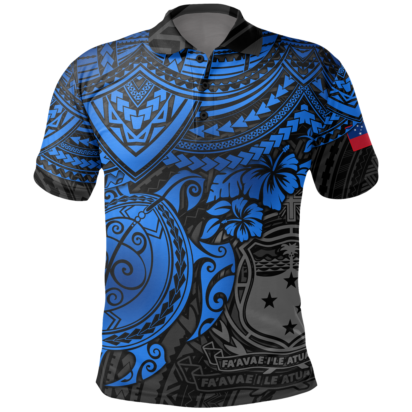 Samoa Polo Shirt - Samoa FLag Coat Of Arms Blue Turtle Hibiscus