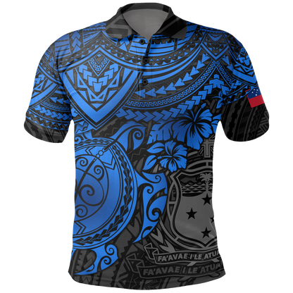 Samoa Polo Shirt - Samoa FLag Coat Of Arms Blue Turtle Hibiscus