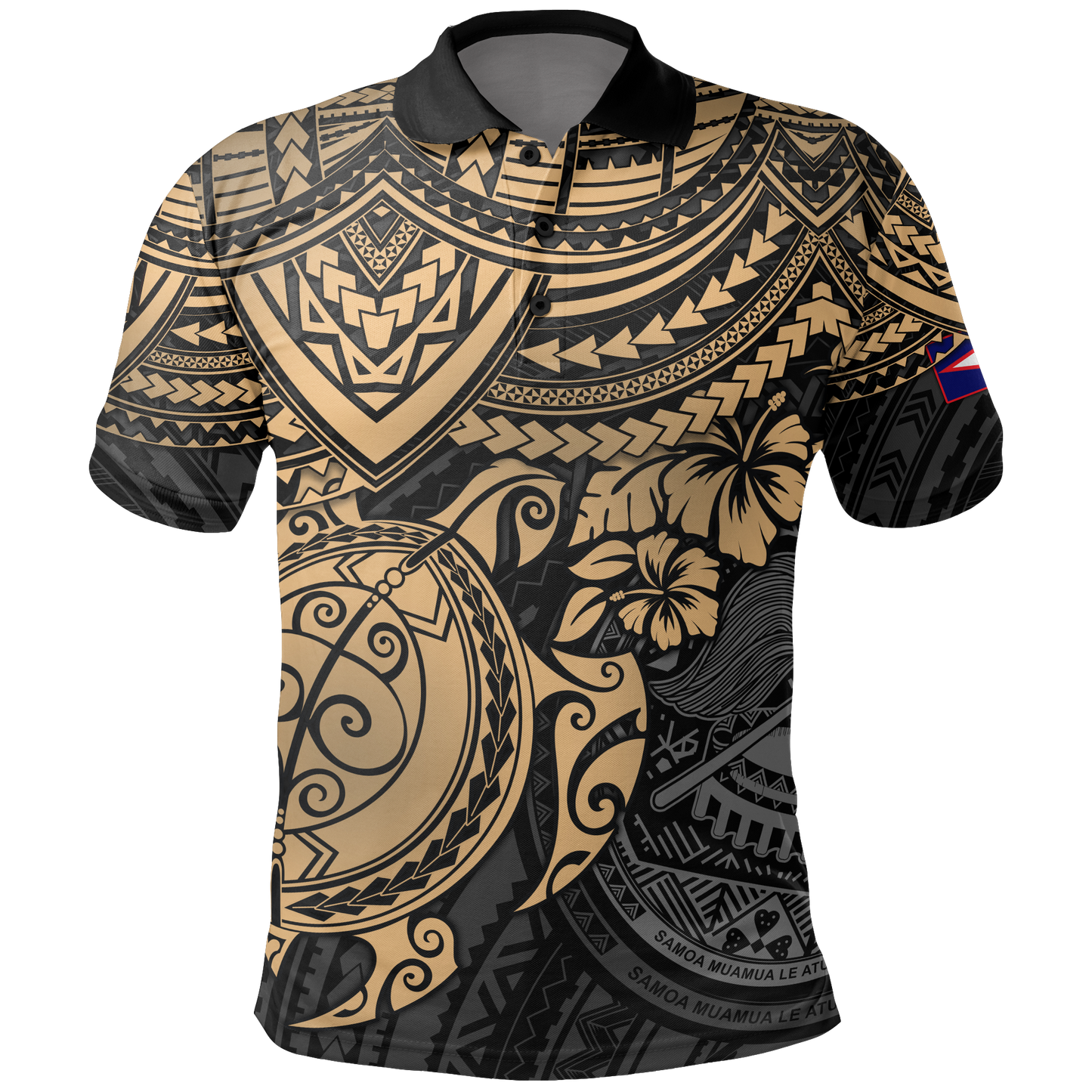 American Samoa Polo Shirt - American Samoa Flag Seal Gold Turtle
