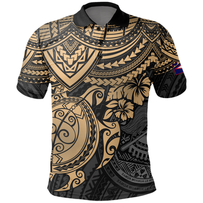 American Samoa Polo Shirt - American Samoa Flag Seal Gold Turtle