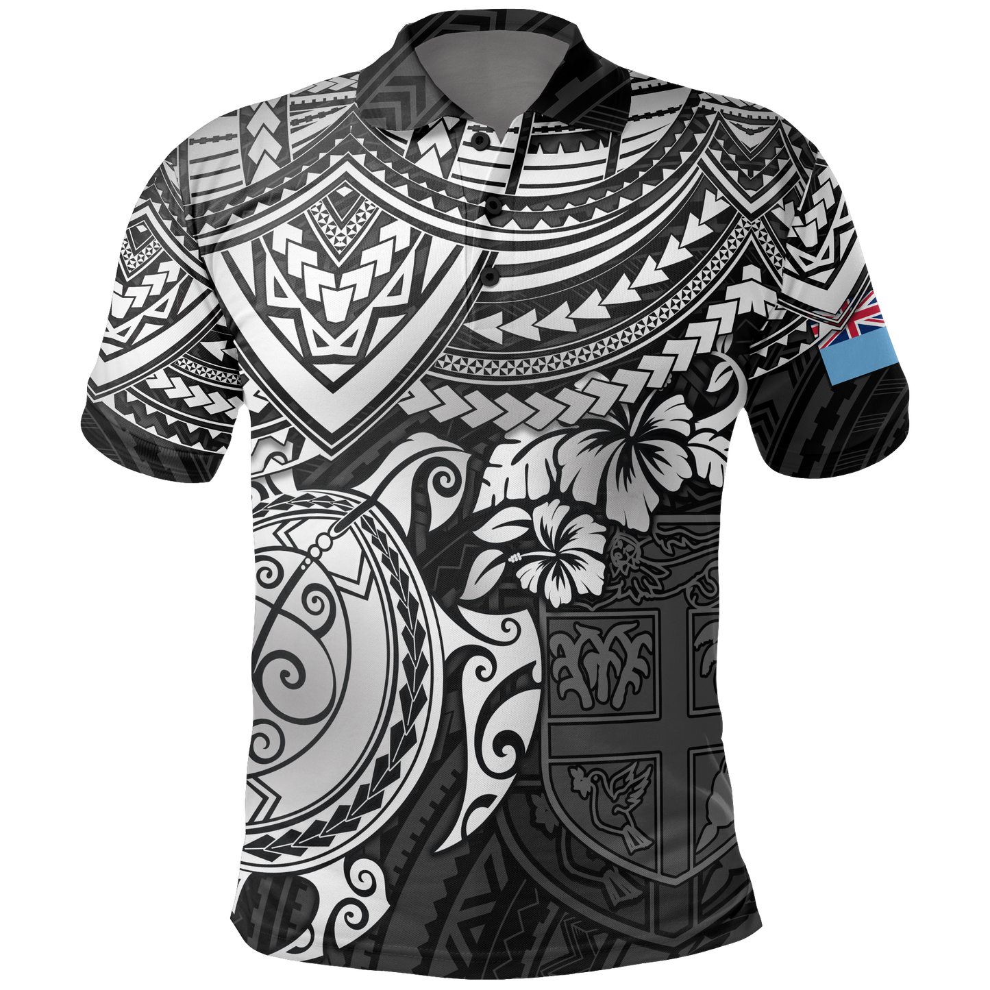 Fiji Polo Shirt - Fiji Flag White Turtle Hibiscus