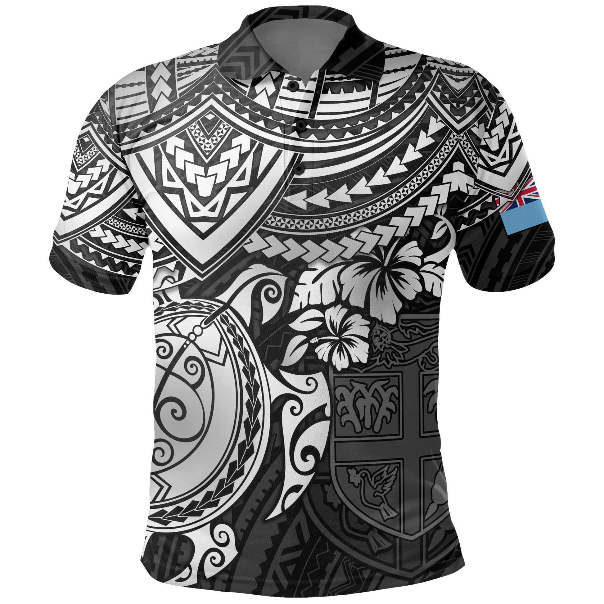 Fiji Polo Shirt - Fiji Flag White Turtle Hibiscus