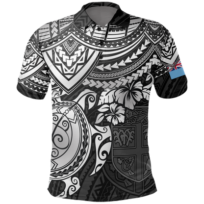 Fiji Polo Shirt - Fiji Flag White Turtle Hibiscus