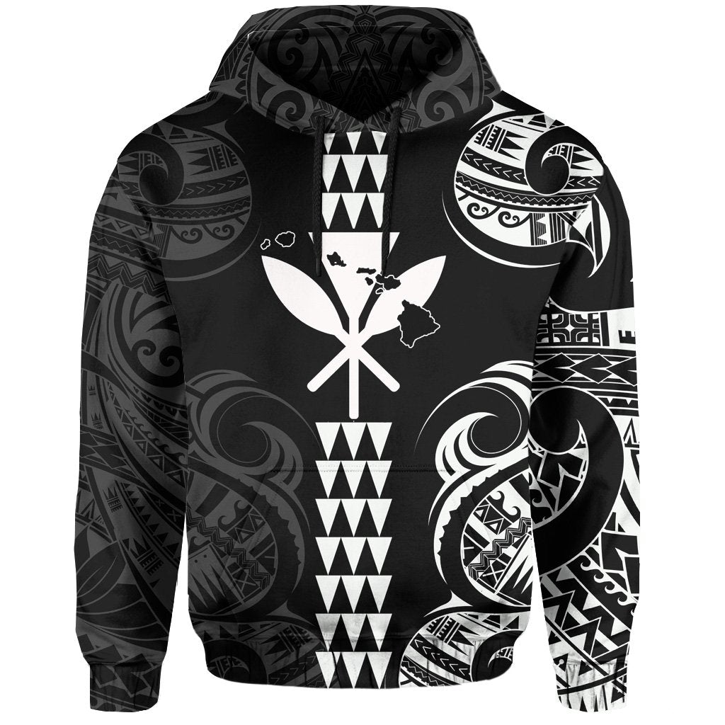 Kanaka Map Polynesian Kakau Hoodie White