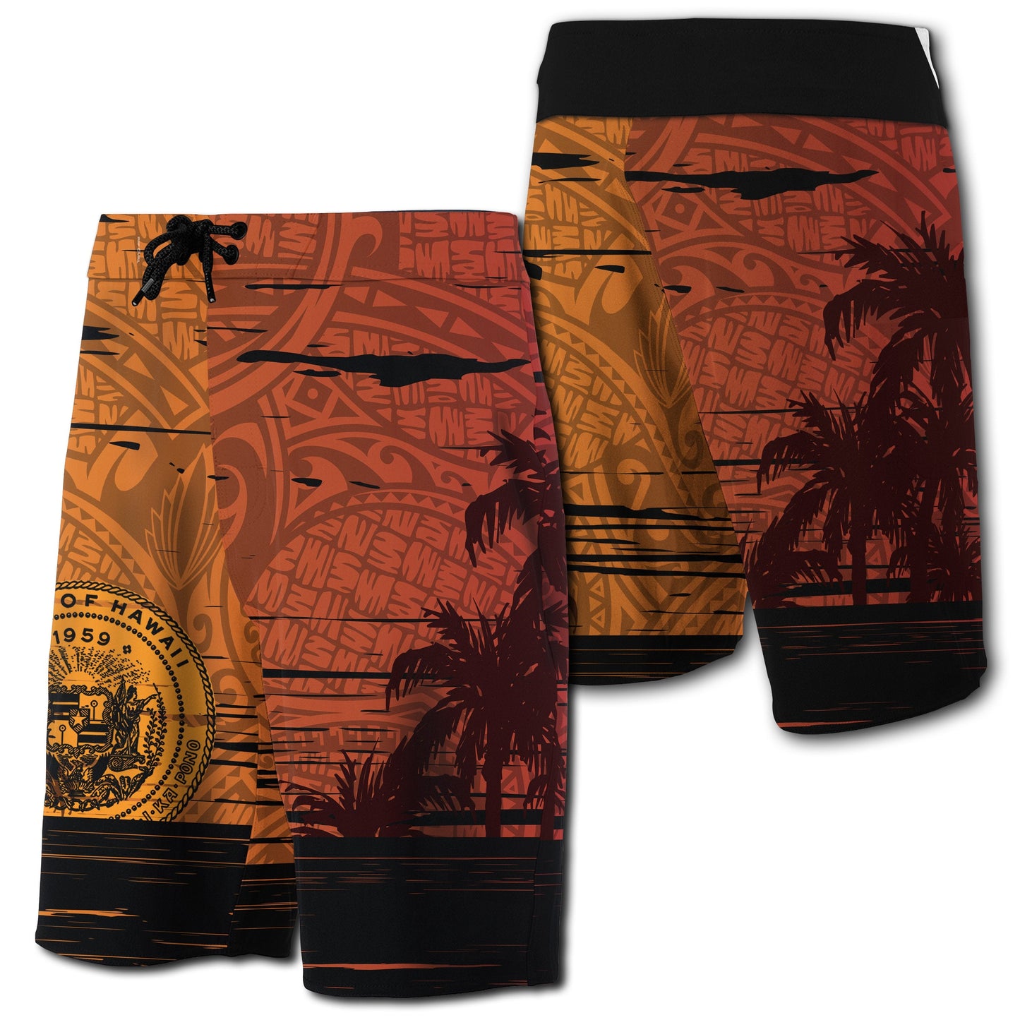 Hawaii Sunset Coat Of Arm Polynesian Board Short