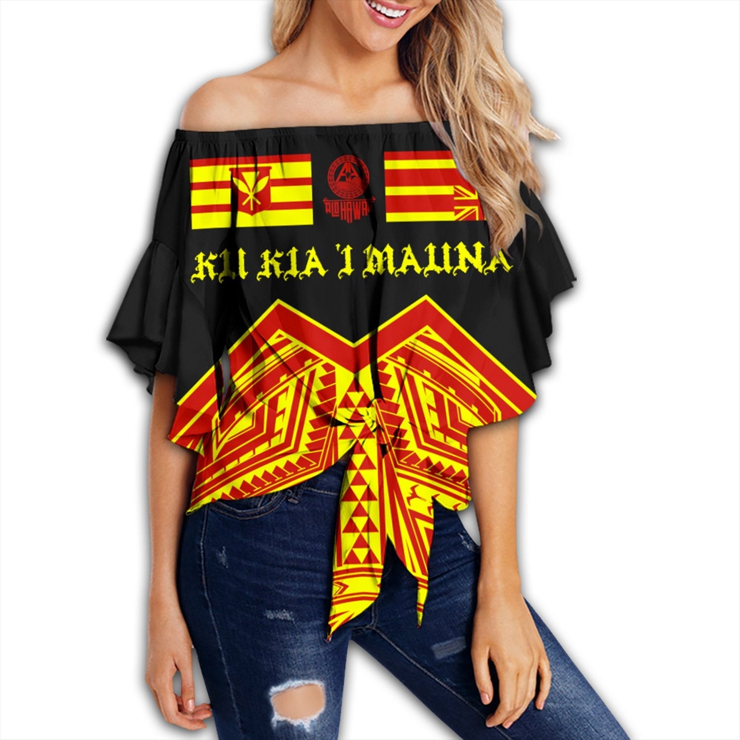 Hawaii - We Stand With Mauna Kea Off Shoulder Waist Wrap Top AH