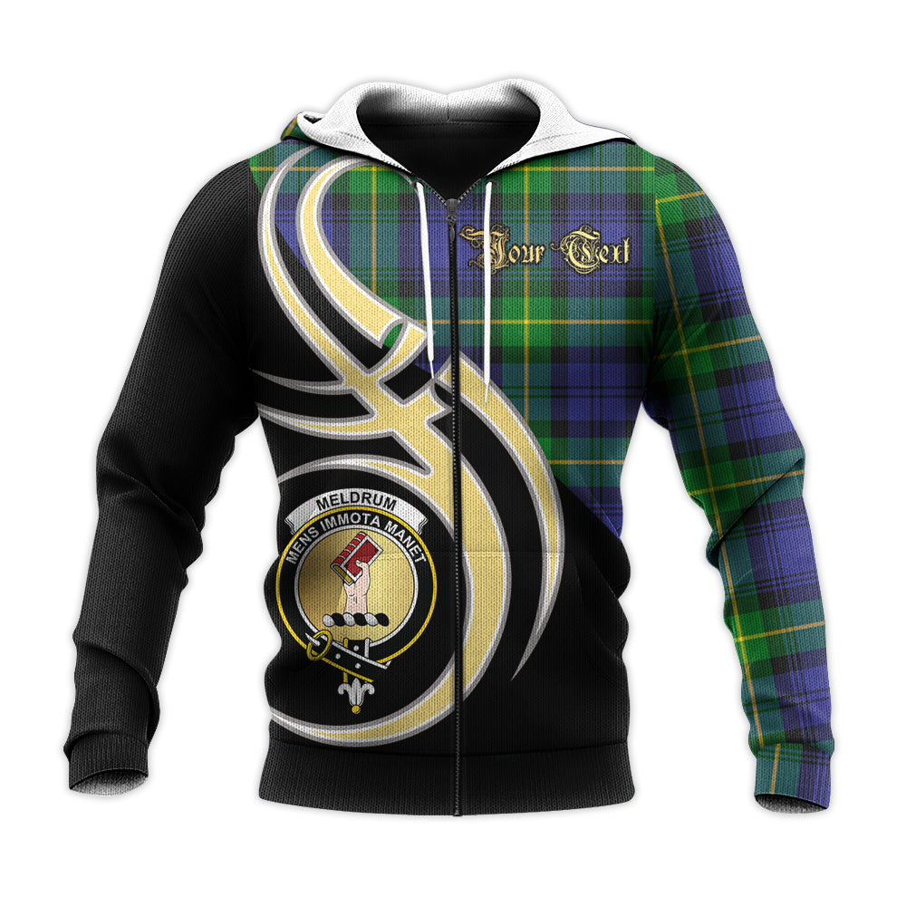Printivon Meldrum Clan Believe In Me Crest Tartan Knitted Hoodie Custom Your Text