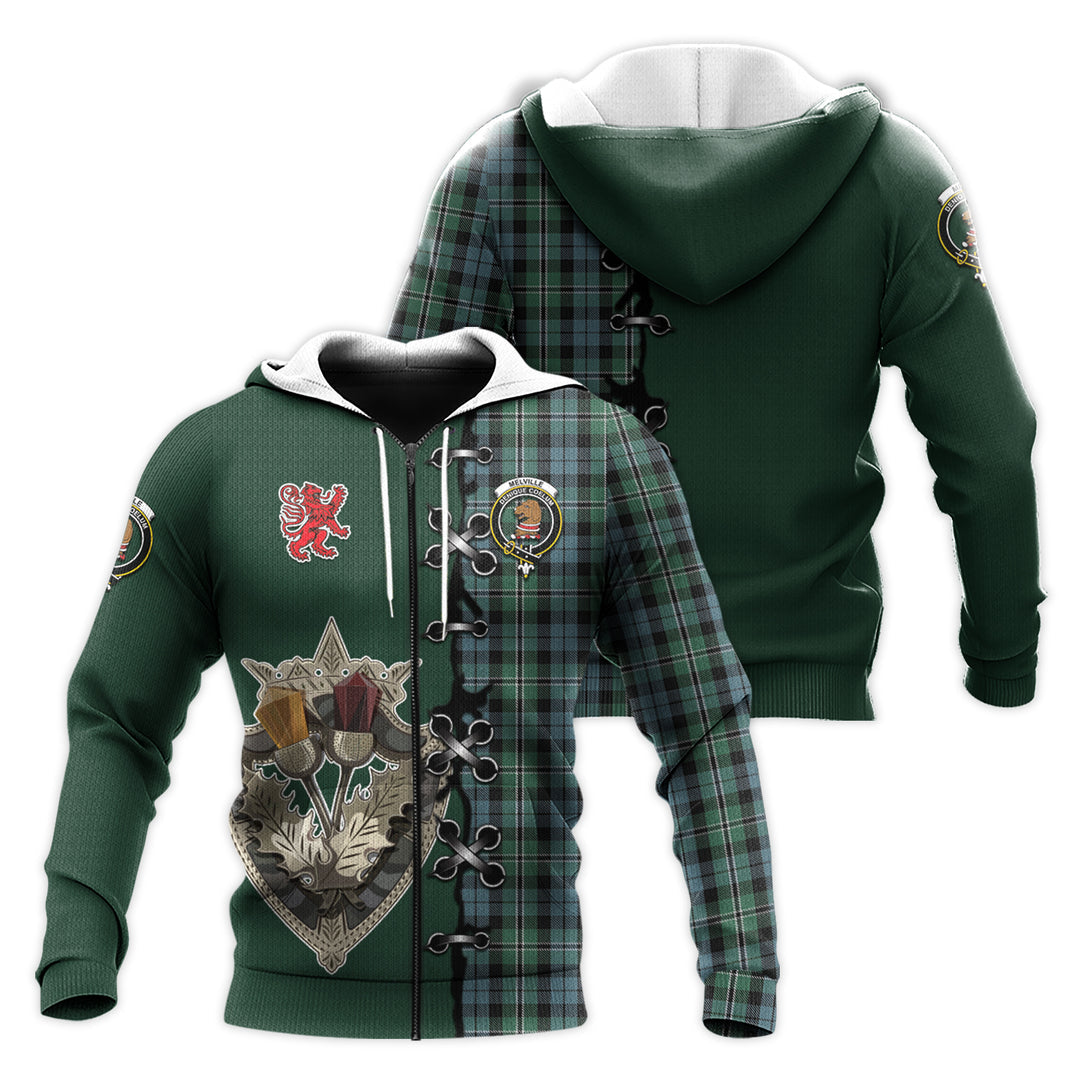 Printivon Melville Tartan Hoodie Lion Rampant And Celtic Thistle Style