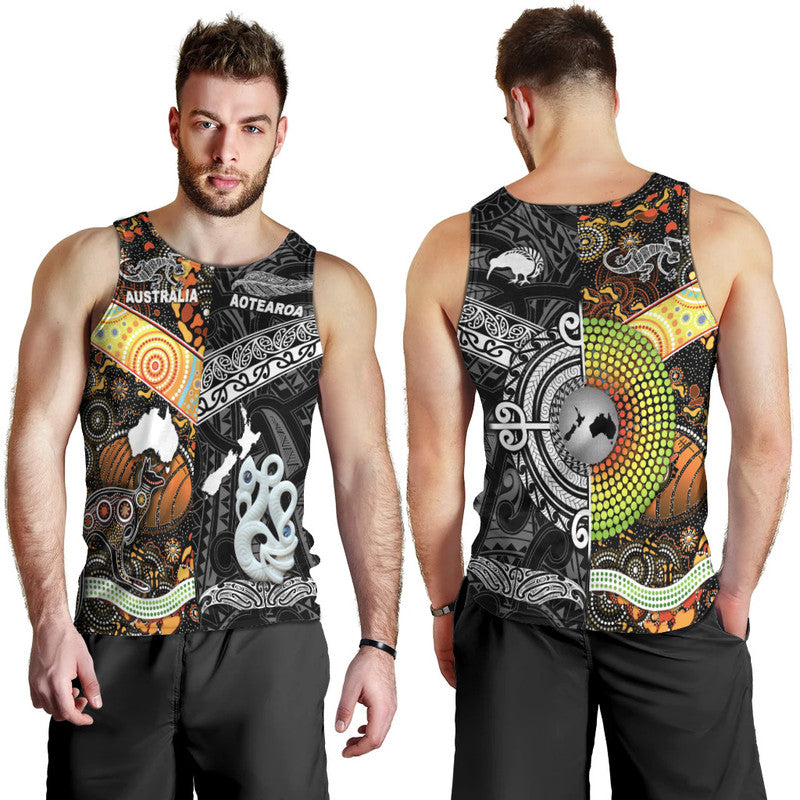 New Zealand Maori Aotearoa And Australia Aboriginal Men Tank Top Together Black