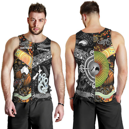 New Zealand Maori Aotearoa And Australia Aboriginal Men Tank Top Together Black