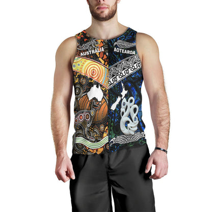 New Zealand Maori Aotearoa And Australia Aboriginal Men Tank Top Together Blue
