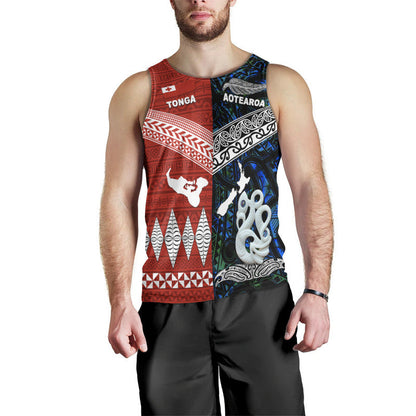 New Zealand And Tonga Men Tank Top Together Blue