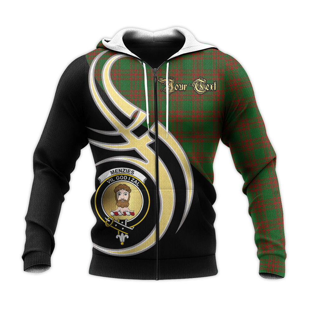 Printivon Menzies Clan Believe In Me Crest Tartan Knitted Hoodie Custom Your Text