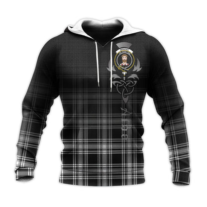 Printivon Menzies Black And White Tartan Crest Alba Celtic Hoodie