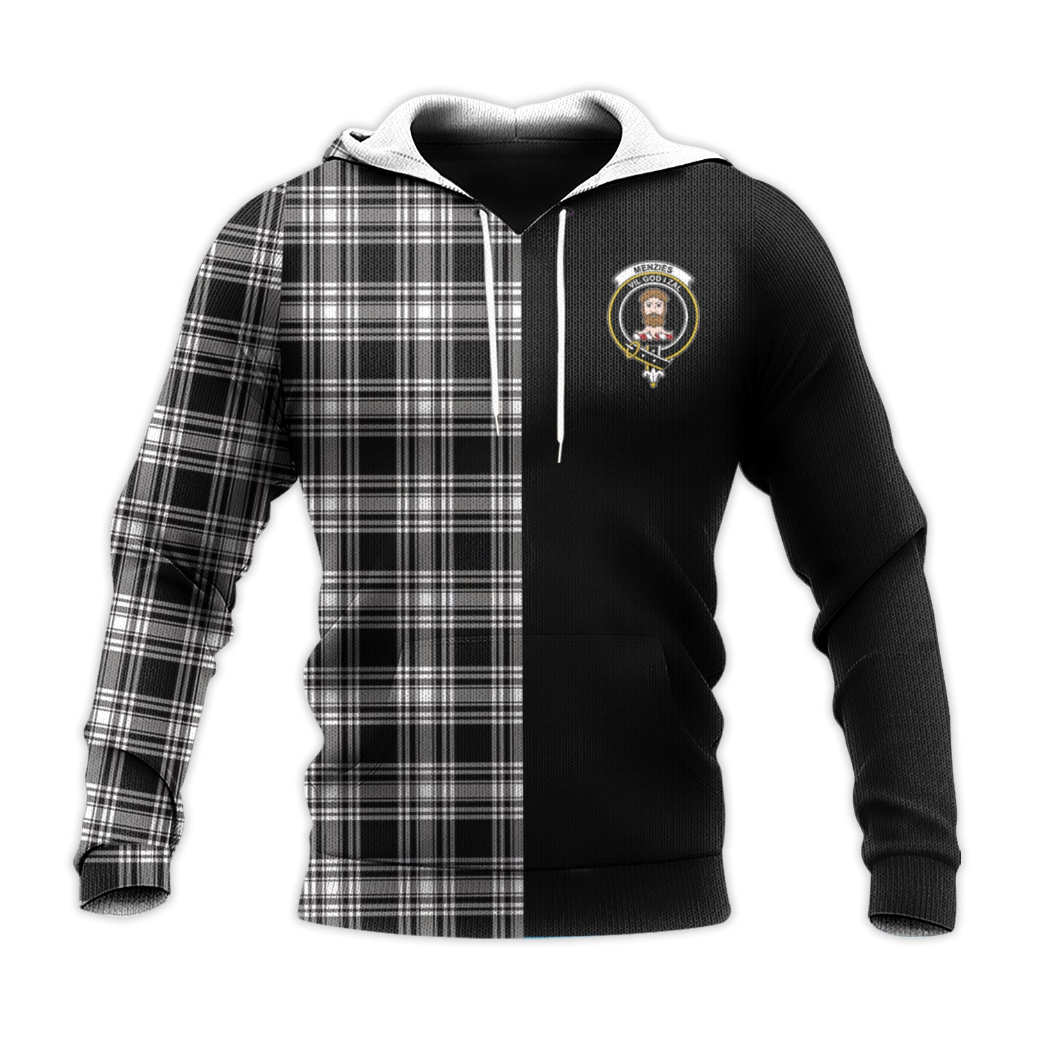 Printivon Menzies Black And White Tartan Personalize Half Hoodie