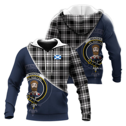 Printivon Menzies Black And White Tartan Scottish Crest Hoodie