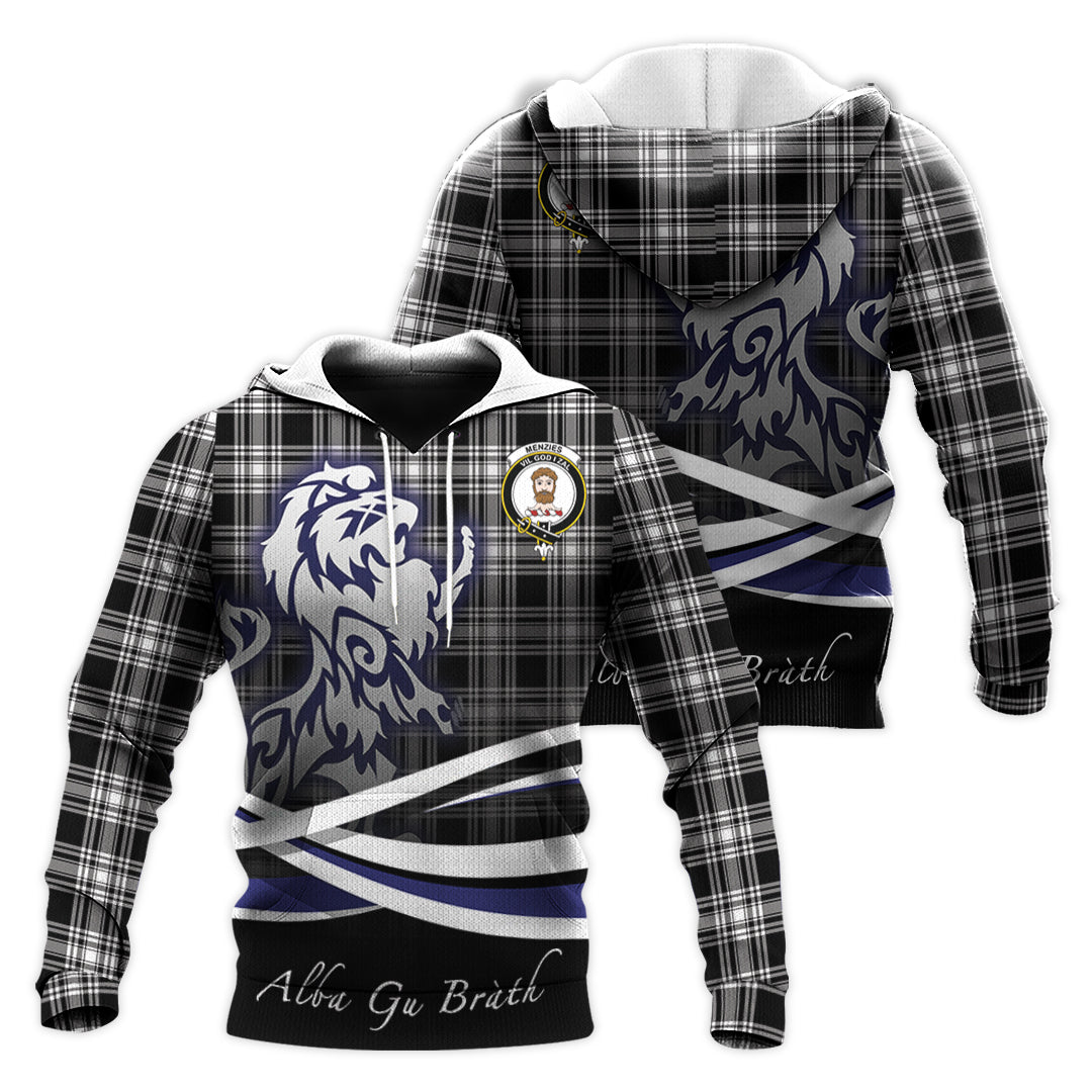 Printivon Menzies Black And White Tartan Scottish Lion Hoodie