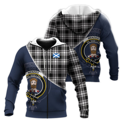 Printivon Menzies Black And White Tartan Scottish Crest Hoodie