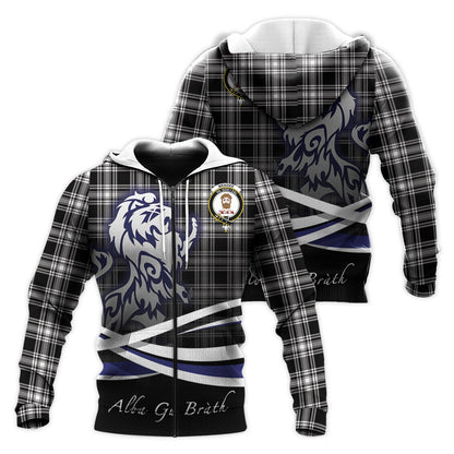 Printivon Menzies Black And White Tartan Scottish Lion Hoodie