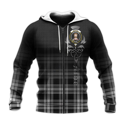 Printivon Menzies Black And White Tartan Crest Alba Celtic Hoodie