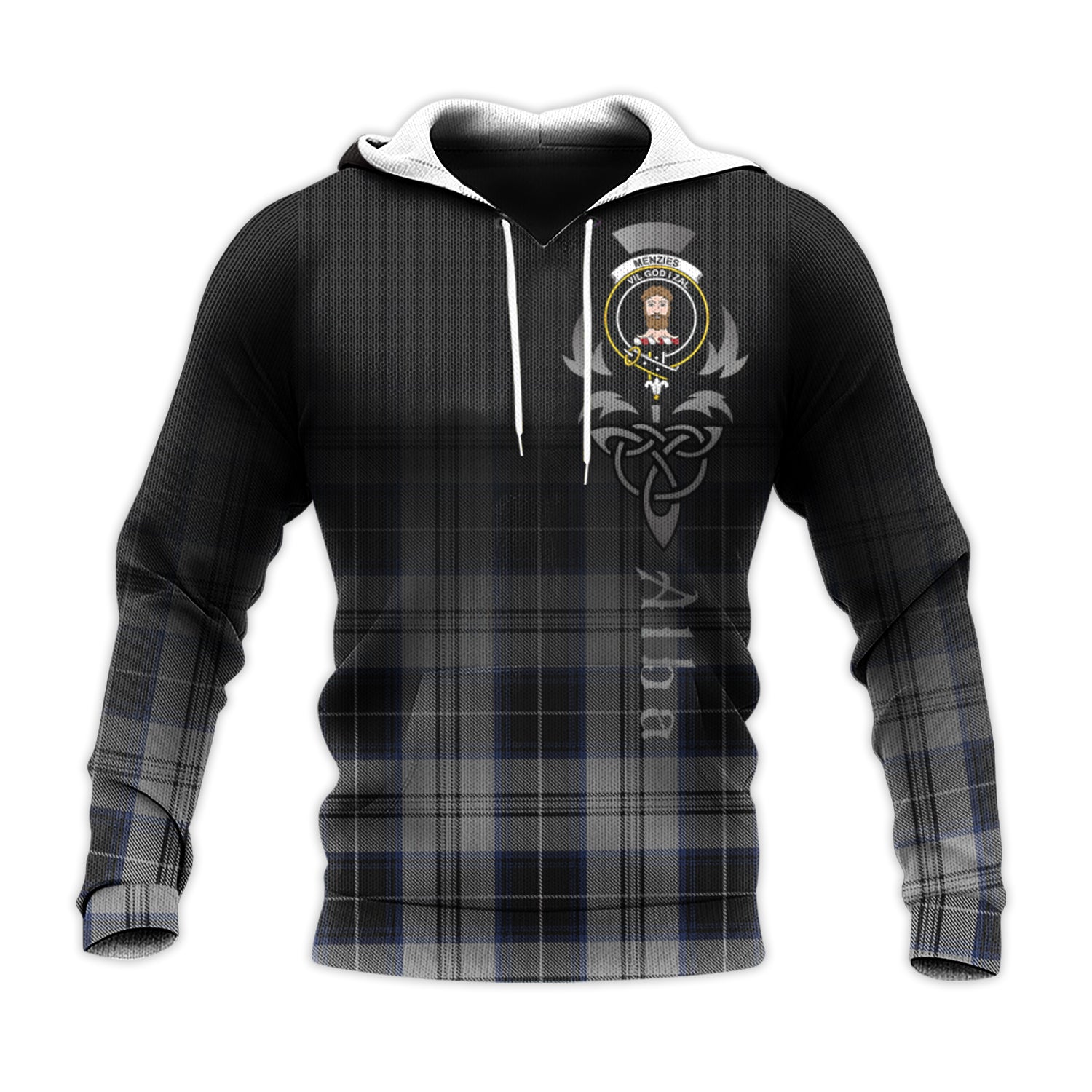 Printivon Menzies Black Dress Tartan Crest Alba Celtic Hoodie