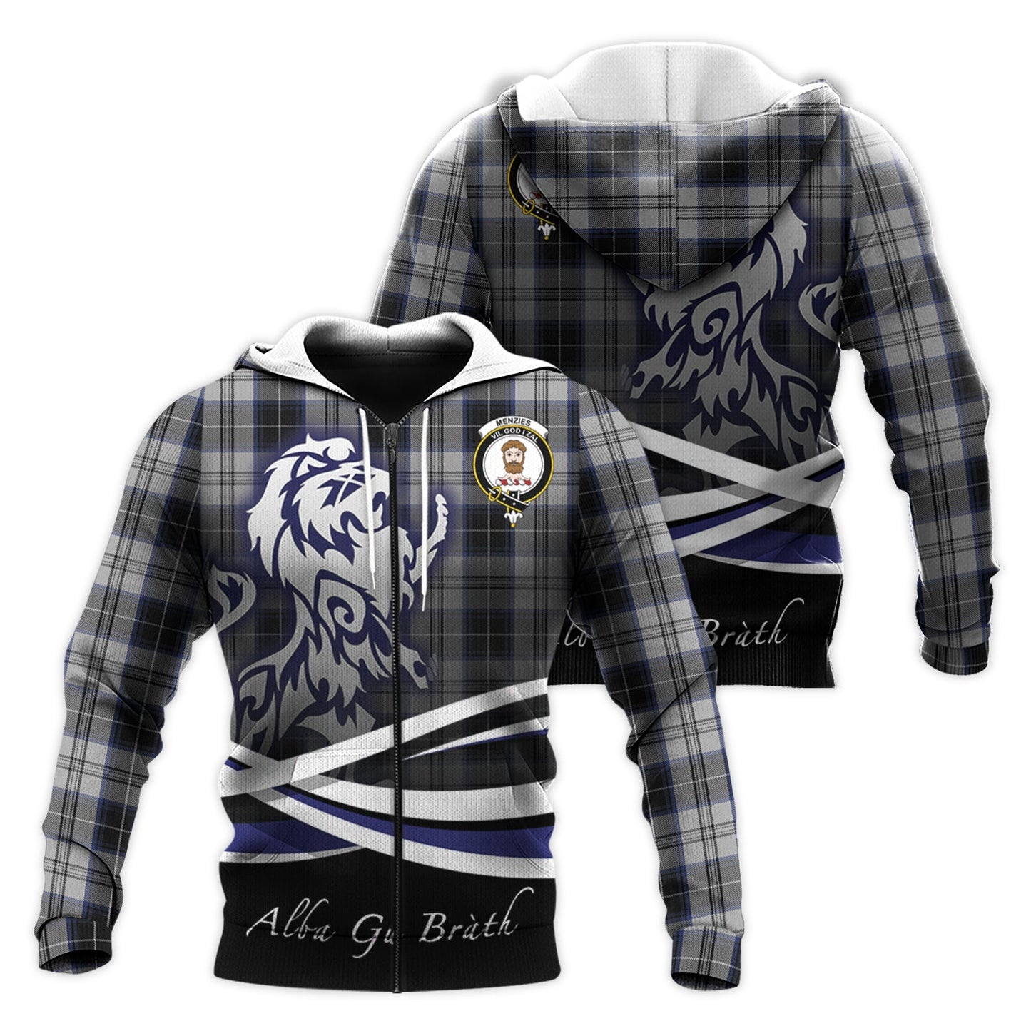 Printivon Menzies Black Dress Tartan Scottish Lion Hoodie