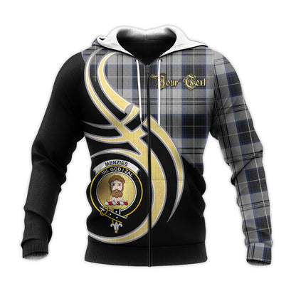 Printivon Menzies Black Dress Clan Believe In Me Crest Tartan Knitted Hoodie Custom Your Text