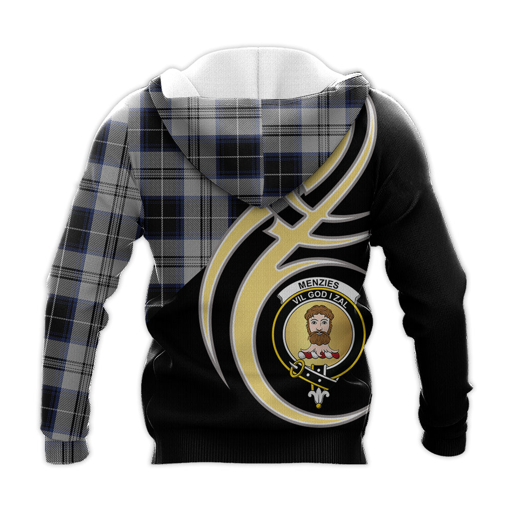 Printivon Menzies Black Dress Clan Believe In Me Crest Tartan Knitted Hoodie Custom Your Text