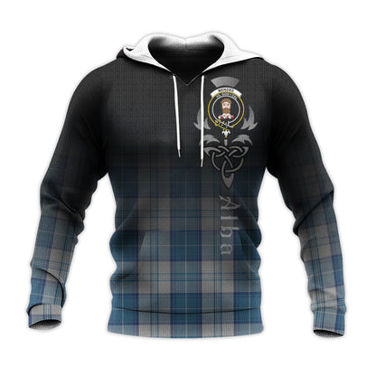 Printivon Menzies Dress Blue And White Tartan Crest Alba Celtic Hoodie