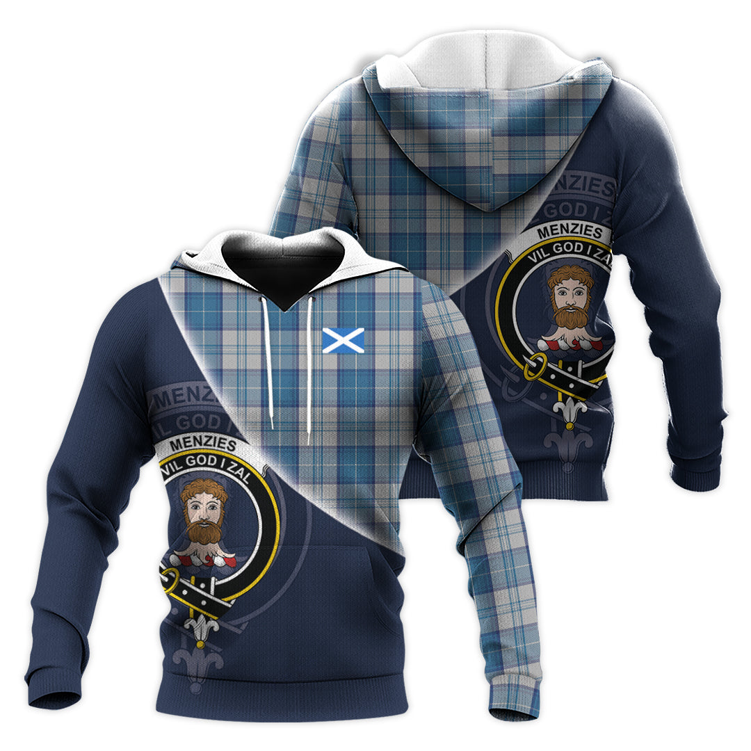 Printivon Menzies Dress Blue And White Tartan Scottish Crest Hoodie