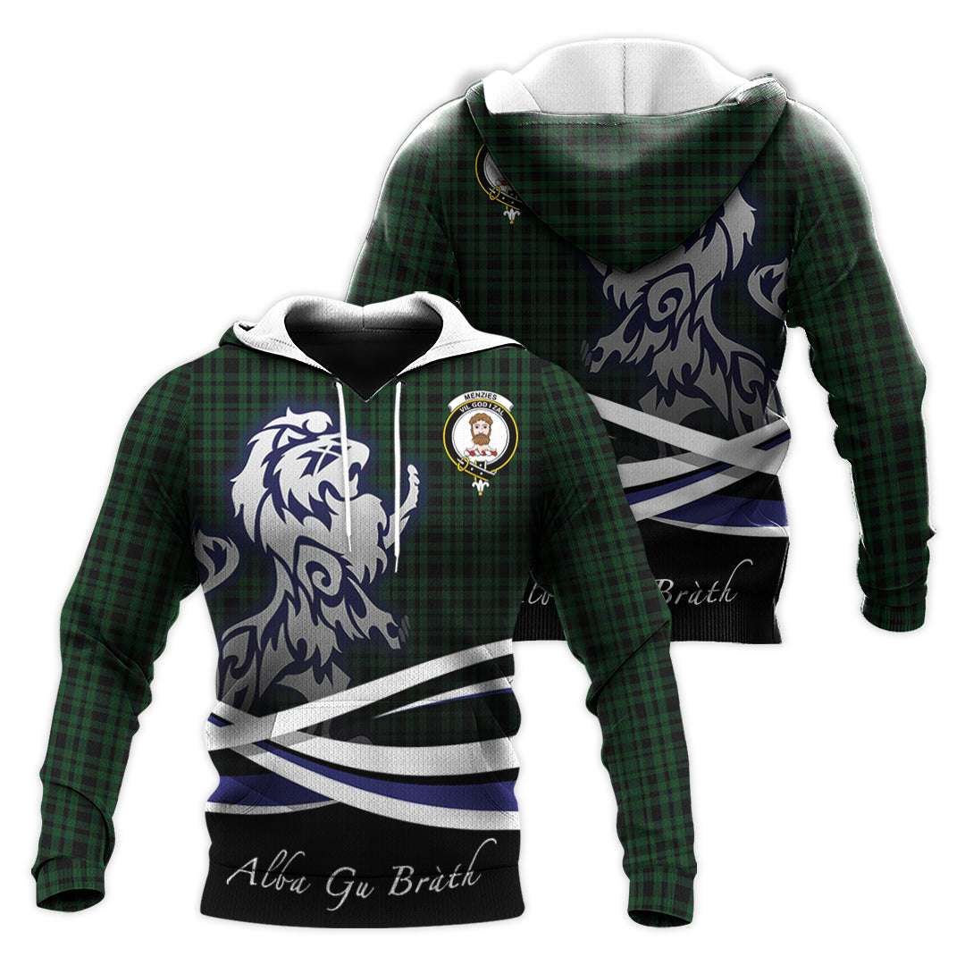 Printivon Menzies Green Tartan Scottish Lion Hoodie